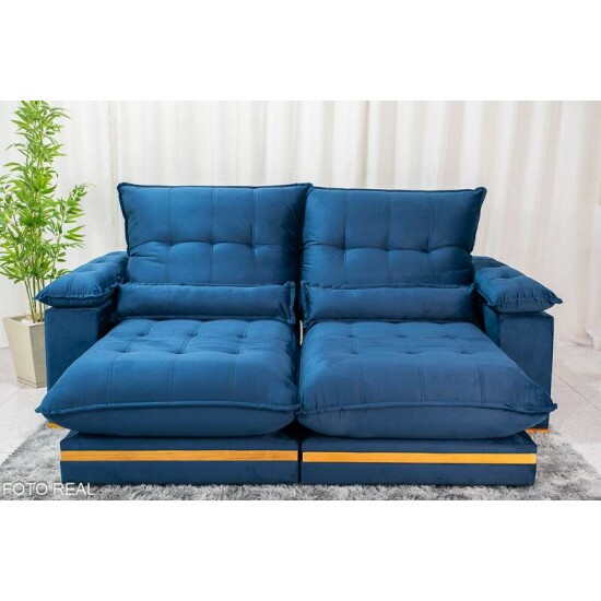 Sof Retrtil Reclinvel Ibis 2.50m Veludo Azul 800 - D33 e Molas Ensacadas