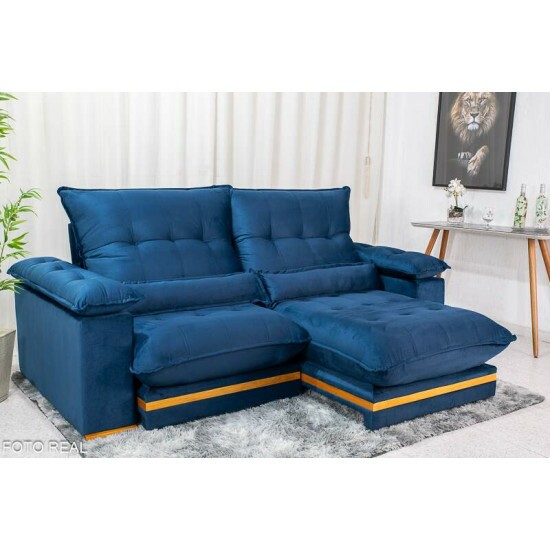 Sof Retrtil Reclinvel Ibis 2.50m Veludo Azul 800 - D33 e Molas Ensacadas