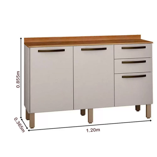 Balc�o de Cozinha 1,20m Val�ncia Carvalho/Off White - Sall�to
