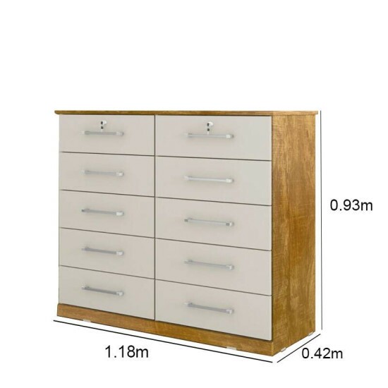 C�moda Vane 006 Cinamomo/Off 10 Gavetas Larg. 1.18m - JL M�veis