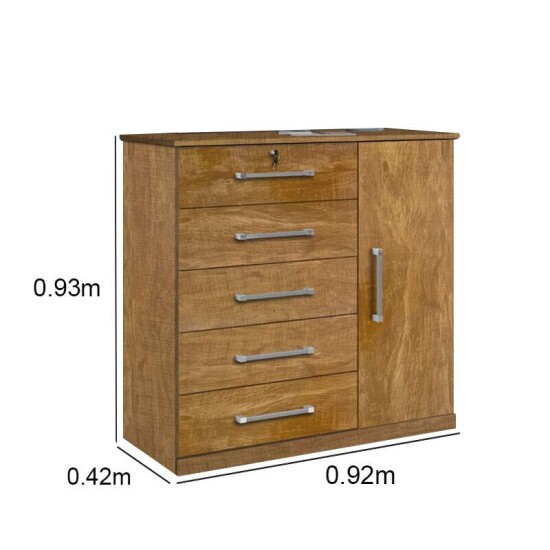 C�moda Vane 012 Cinamomo 5 Gavetas 1 Porta Larg. 0.92m - JL M�veis