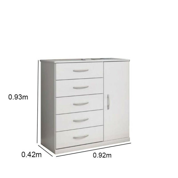 Cmoda Vane 012 Branco 5 Gavetas 1 Porta Larg. 0.92m - JL Mveis