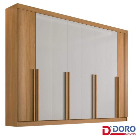 Guarda-roupa Casal Daymond Cinamomo/Off 8 Portas 8 Gavetas Detalhe Ripado 100% MDF Larg. 2.75m - D\\\' Doro