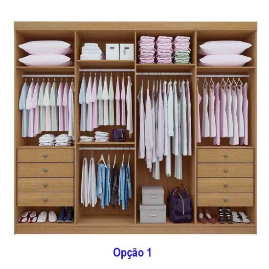 Guarda-roupa Casal Daymond Cinamomo/Off 8 Portas 8 Gavetas Detalhe Ripado 100% MDF Larg. 2.75m - D\\\' Doro