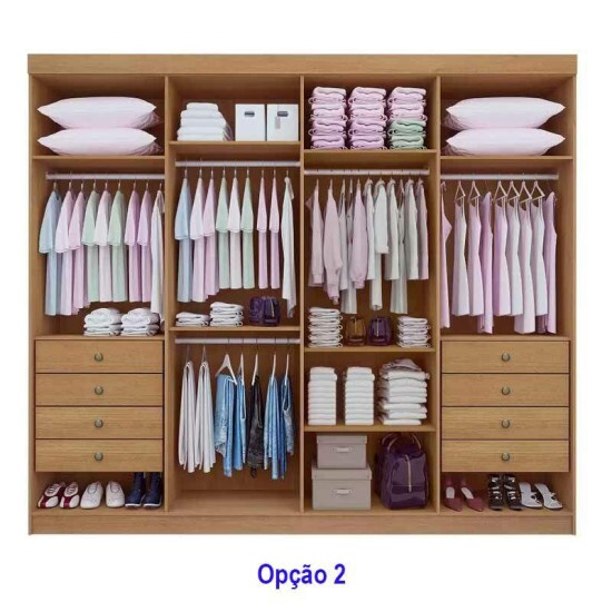 Guarda-roupa Casal Daymond Cinamomo/Off 8 Portas 8 Gavetas Detalhe Ripado 100% MDF Larg. 2.75m - D\\\' Doro