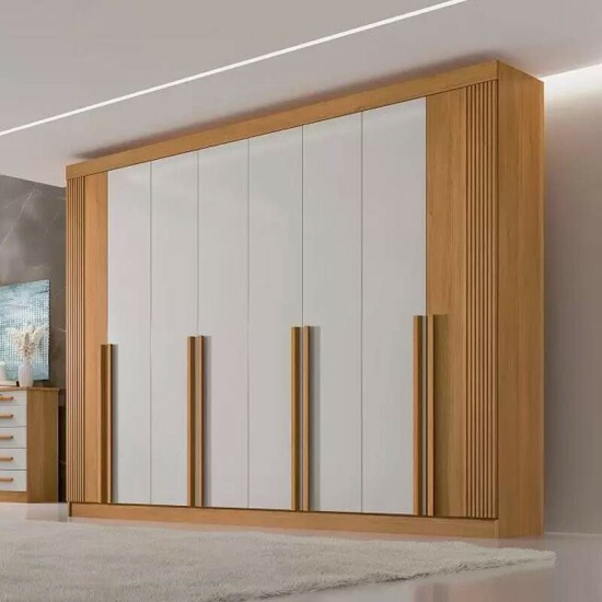 Guarda-roupa Casal Daymond Cinamomo/Off 8 Portas 8 Gavetas Detalhe Ripado 100% MDF Larg. 2.75m - D\\\' Doro