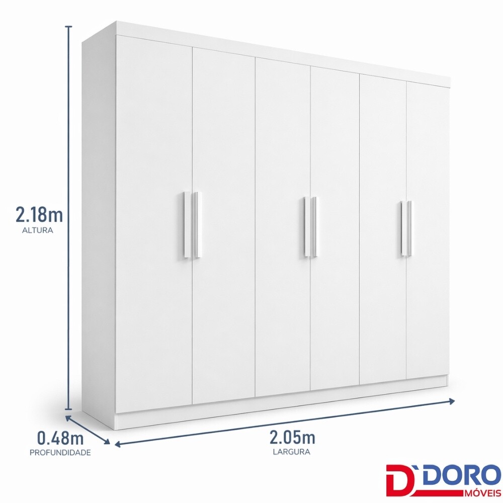 Roupeiro Colibri 6 Portas Branco Larg. 2.05m - D' Doro