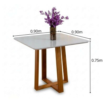 Mesa Pedro 90x90 Vidro Off/Base Madeira Art Assento - Entregue Montada