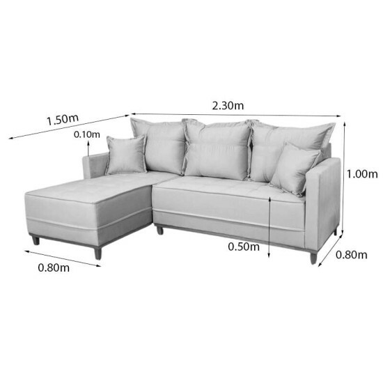 Sof� 3 Lug. Mil�o C/Chaise Lado Direito Veludo Bege 818 Larg. 2.30m - Molas Ensacadas