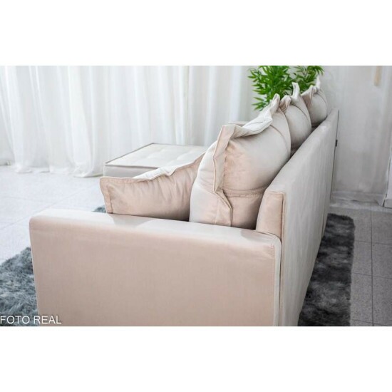 Sof� 3 Lug. Mil�o C/Chaise Lado Direito Veludo Bege 818 Larg. 2.30m - Molas Ensacadas