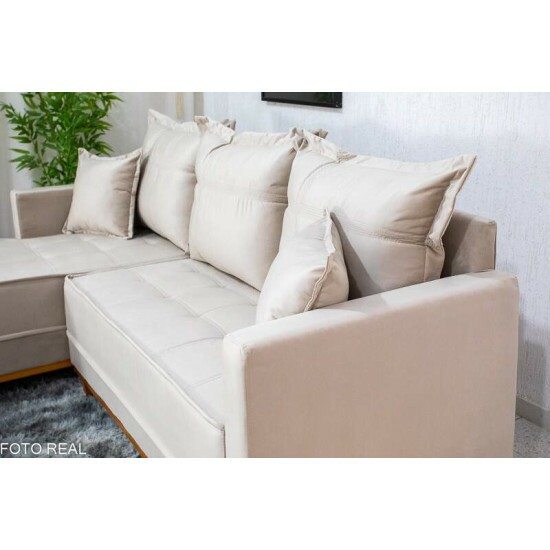 Sof� 3 Lug. Mil�o C/Chaise Lado Direito Veludo Bege 818 Larg. 2.30m - Molas Ensacadas