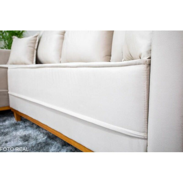 Sof 3 Lug. Milo C/Chaise Lado Direito Veludo Bege 818 Larg. 2.30m - Molas Ensacadas