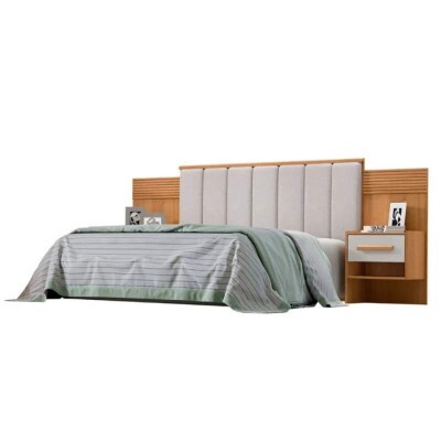 Cabeceira Casal ris Cinamomo/Off Larg. 1.40m Acolchoada Linho Bege e Detalhe Ripado - D Doro