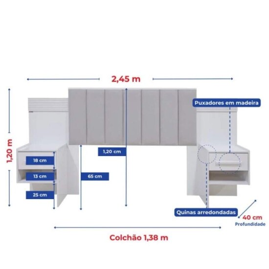 Cabeceira Casal ris Cinamomo/Off Larg. 1.40m Acolchoada Linho Bege e Detalhe Ripado - D Doro