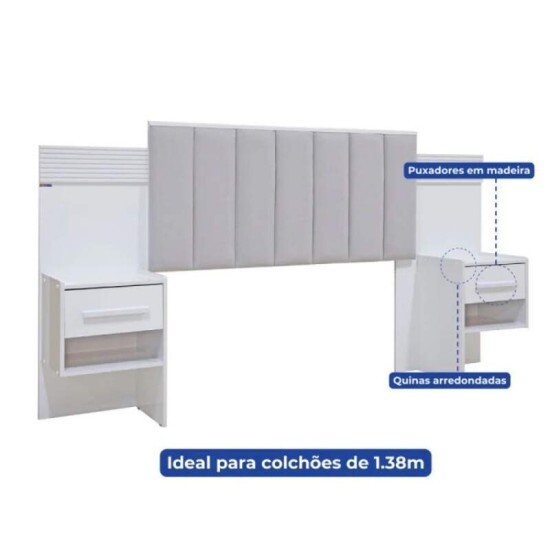 Cabeceira Casal ris Cinamomo/Off Larg. 1.40m Acolchoada Linho Bege e Detalhe Ripado - D Doro