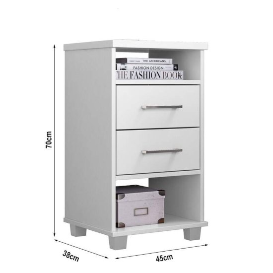 Mesa de Cabeceira Valente Branco com 2 Gavetas - Rud Rack