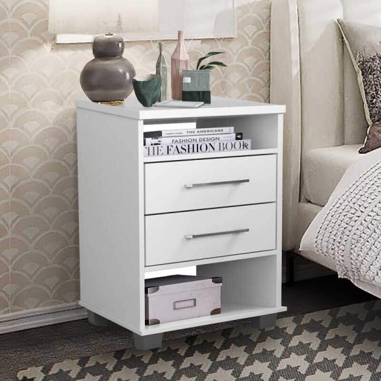 Mesa de Cabeceira Valente Branco com 2 Gavetas - Rud Rack