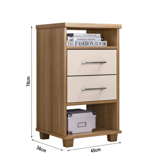 Mesa de Cabeceira Valente Mel/Off 2 Gavetas Larg. 0.45m - Rud Rack