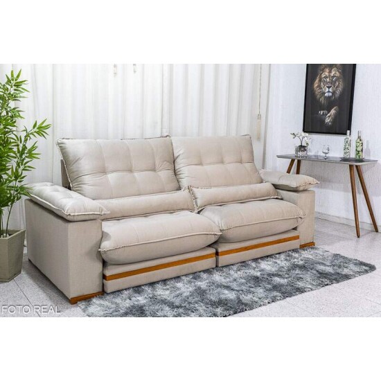 Sof Retrtil Reclinvel Ibis 2.50m Veludo Bege 818 - D33 e Molas Ensacadas