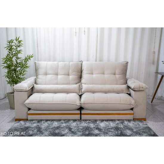 Sof Retrtil Reclinvel Ibis 2.50m Veludo Bege 818 - D33 e Molas Ensacadas