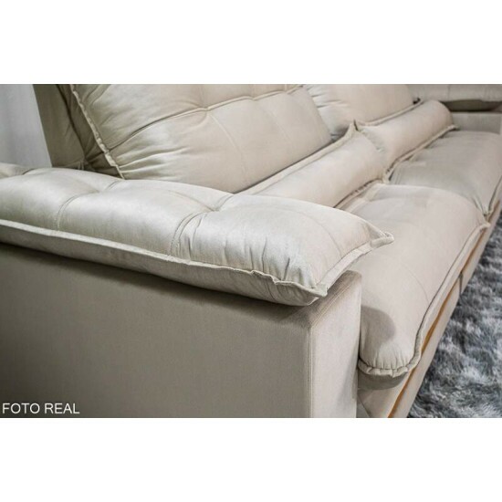 Sof Retrtil Reclinvel Ibis 2.50m Veludo Bege 818 - D33 e Molas Ensacadas