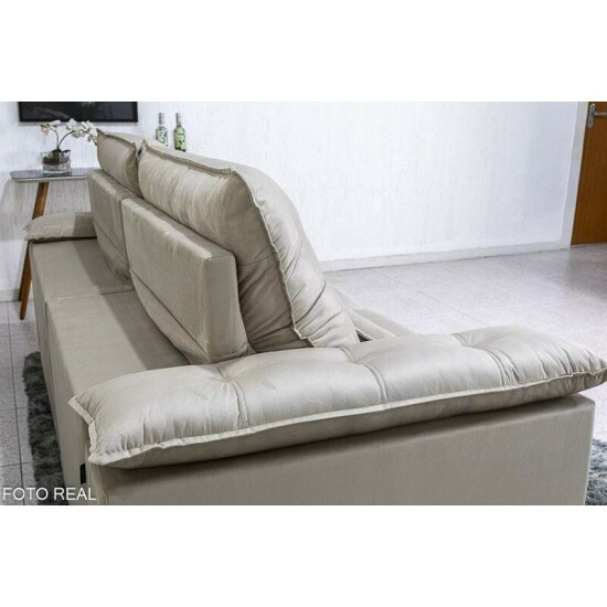 Sof Retrtil Reclinvel Ibis 2.50m Veludo Bege 818 - D33 e Molas Ensacadas