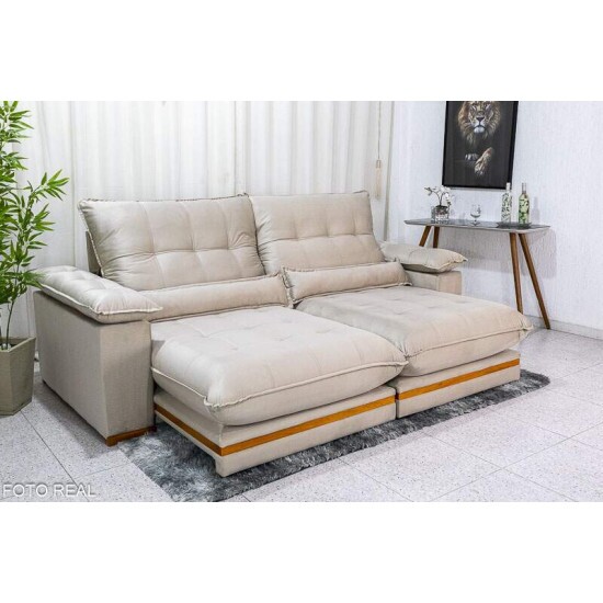 Sof Retrtil Reclinvel Ibis 2.50m Veludo Bege 818 - D33 e Molas Ensacadas