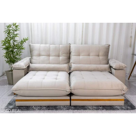 Sof Retrtil Reclinvel Ibis 2.50m Veludo Bege 818 - D33 e Molas Ensacadas