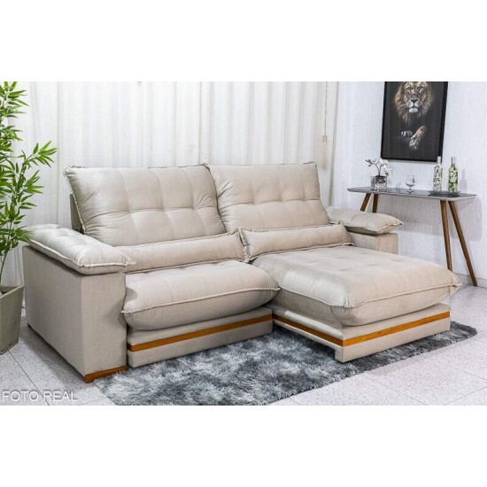 Sof Retrtil Reclinvel Ibis 2.50m Veludo Bege 818 - D33 e Molas Ensacadas