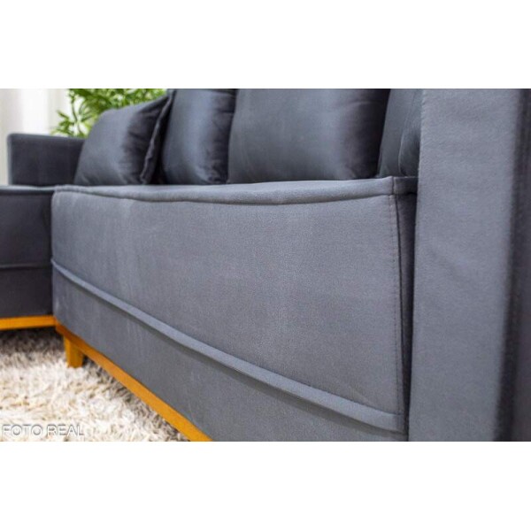 Sof 3 Lug. Milo C/Chaise Lado Direito Veludo Cinza 814 Larg. 2.30m - Molas Ensacadas