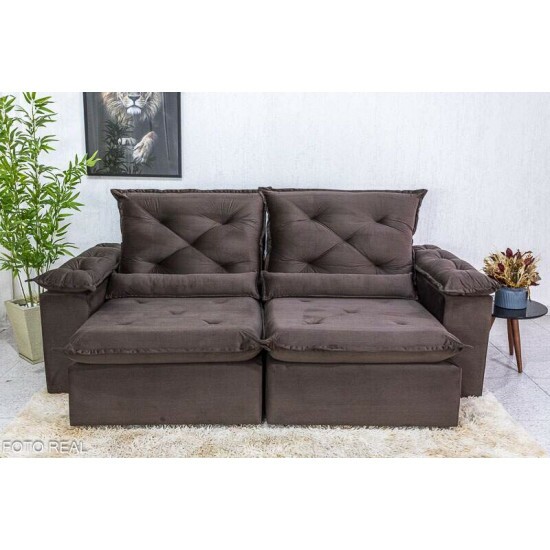 Sof� Retr�til Reclin�vel Roma 2.30m Veludo Marrom 19 - D28 Soft