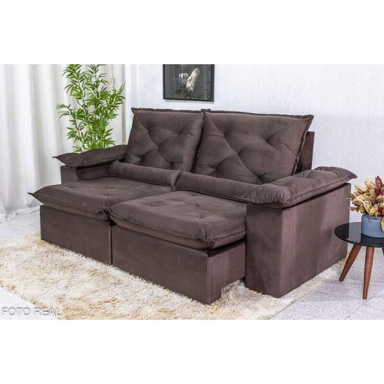 Sof� Retr�til Reclin�vel Roma 2.30m Veludo Marrom 19 - D28 Soft