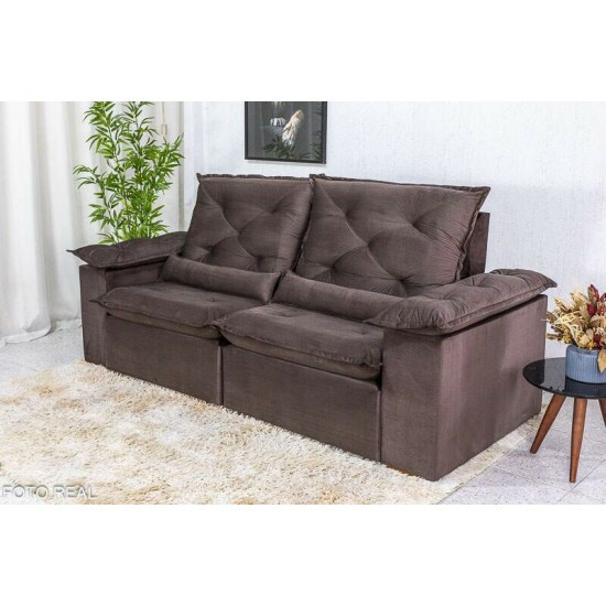 Sof� Retr�til Reclin�vel Roma 2.30m Veludo Marrom 19 - D28 Soft