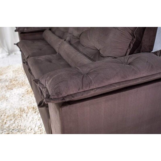 Sof� Retr�til Reclin�vel Roma 2.30m Veludo Marrom 19 - D28 Soft