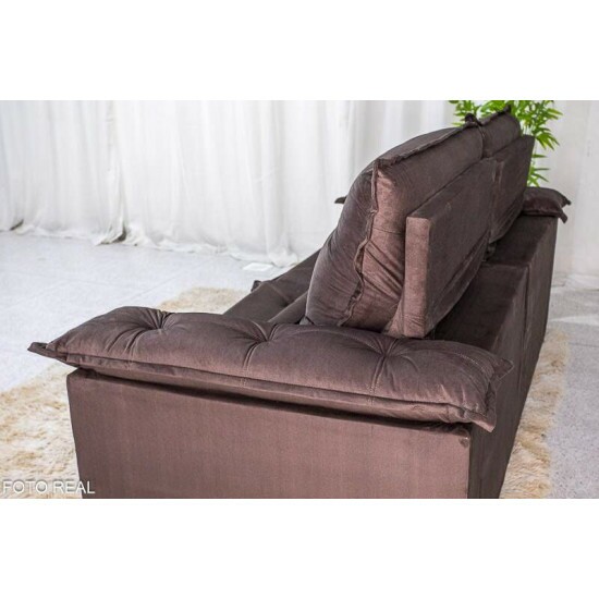 Sof� Retr�til Reclin�vel Roma 2.30m Veludo Marrom 19 - D28 Soft