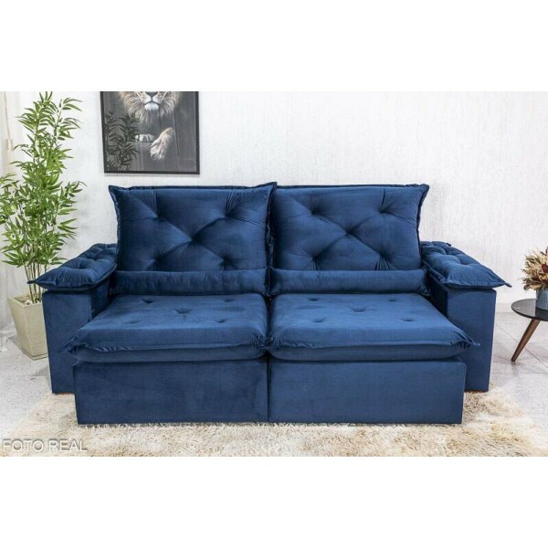 Sof Retrtil Reclinvel Roma 2.30m Veludo Azul 03 - D28 Soft