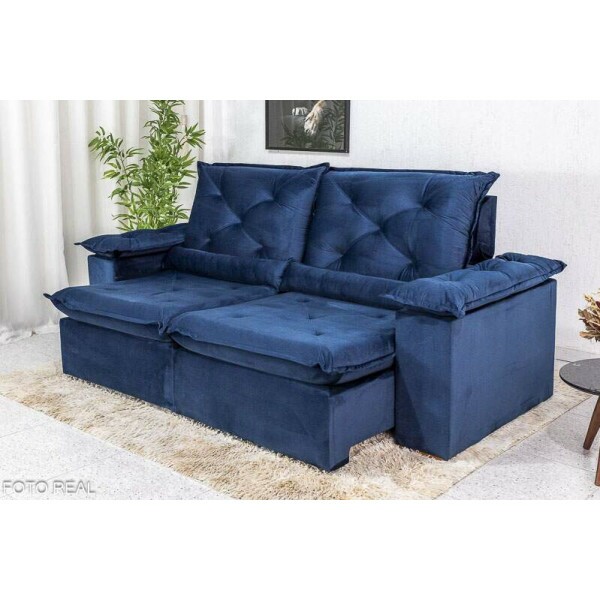 Sof Retrtil Reclinvel Roma 2.30m Veludo Azul 03 - D28 Soft
