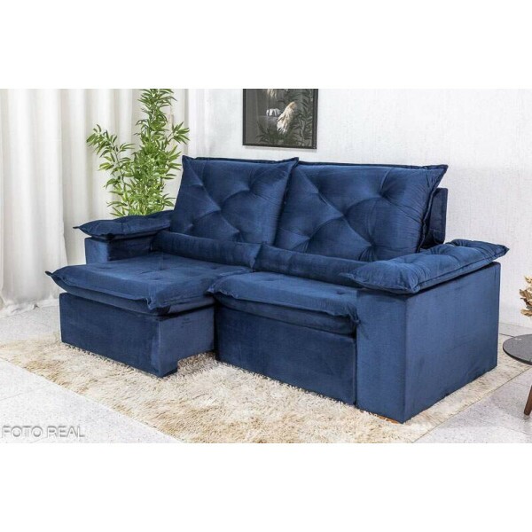 Sof Retrtil Reclinvel Roma 2.30m Veludo Azul 03 - D28 Soft