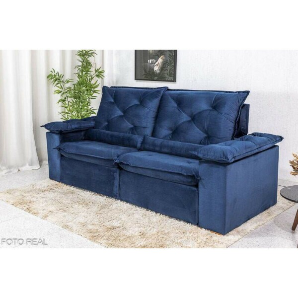 Sof Retrtil Reclinvel Roma 2.30m Veludo Azul 03 - D28 Soft