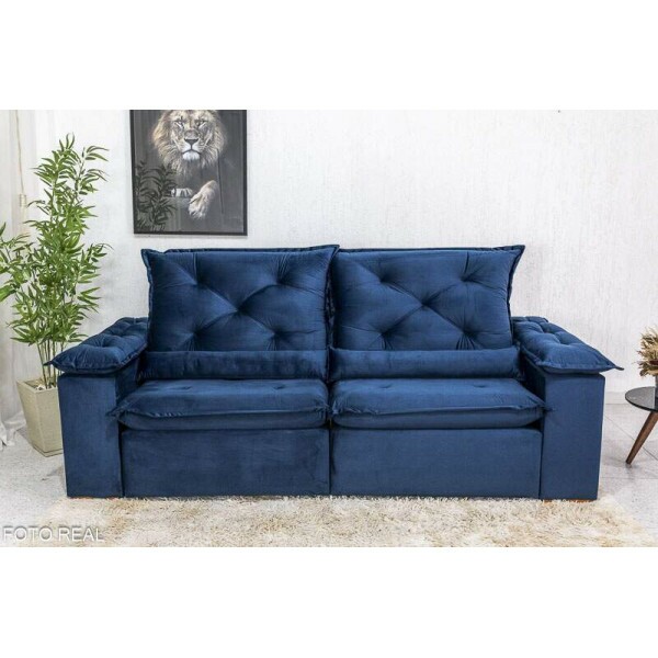 Sof Retrtil Reclinvel Roma 2.30m Veludo Azul 03 - D28 Soft