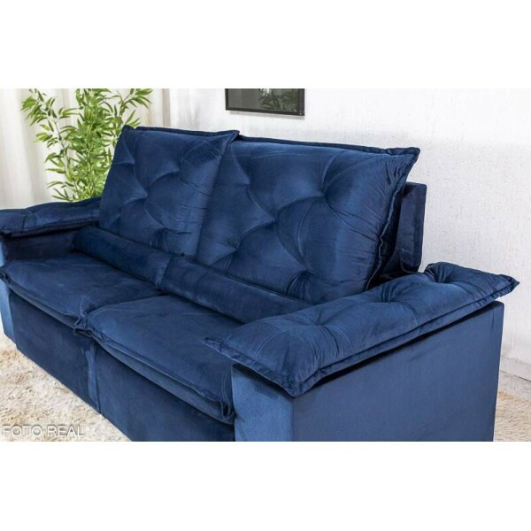 Sof Retrtil Reclinvel Roma 2.30m Veludo Azul 03 - D28 Soft