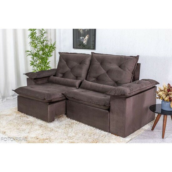 Sof� Retr�til Reclin�vel Roma 2.00m Veludo Marrom 19 - D28 Soft