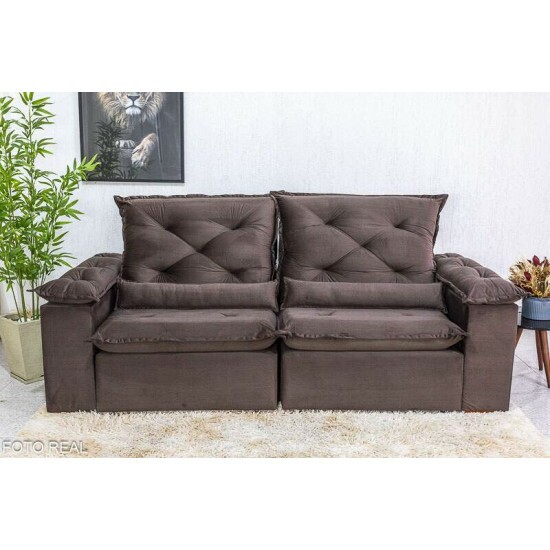 Sof� Retr�til Reclin�vel Roma 2.00m Veludo Marrom 19 - D28 Soft