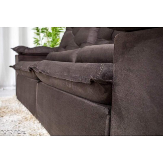Sof� Retr�til Reclin�vel Roma 2.00m Veludo Marrom 19 - D28 Soft