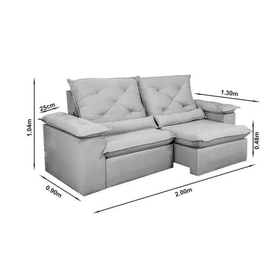 Sof� Retr�til Reclin�vel Roma 2.00m Veludo Marrom 19 - D28 Soft