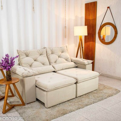 Sof Retrtil Reclinvel Roma 2.00m Veludo Bege 01 - D28 Soft
