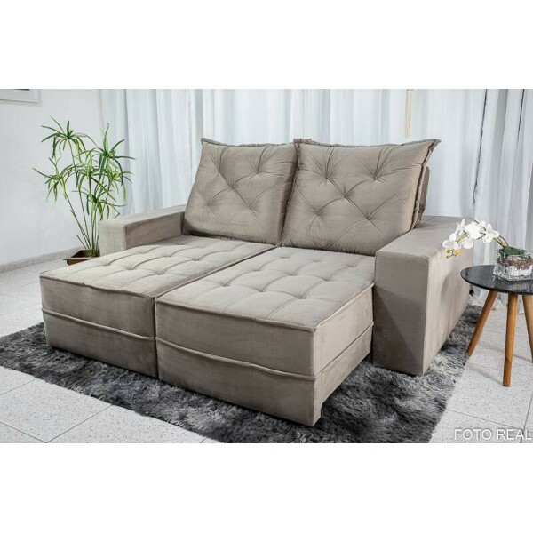 Sof Retrtil Reclinvel Berlim 2.30m Veludo Cinza 813 - D33 e Molas Ensacadas