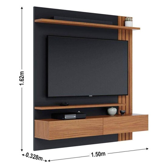 Home Suspenso 1,50m Juriti Noce Milano/Preto para TV at� 65\" - Colibri