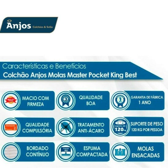 Colch�o Casal Molas Ensacadas Pocket King Best Anjos 138x188x28 cm | Suporta at� 240kg