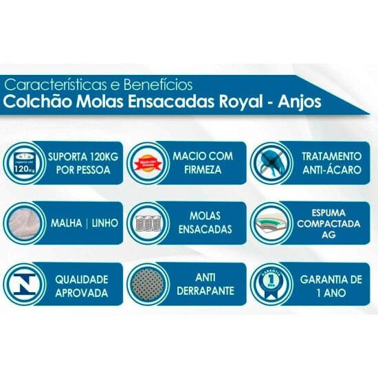 Colch�o Queen Royal New 158x198x24 Molas Ensacadas - Anjos | Suporta at� 260kg